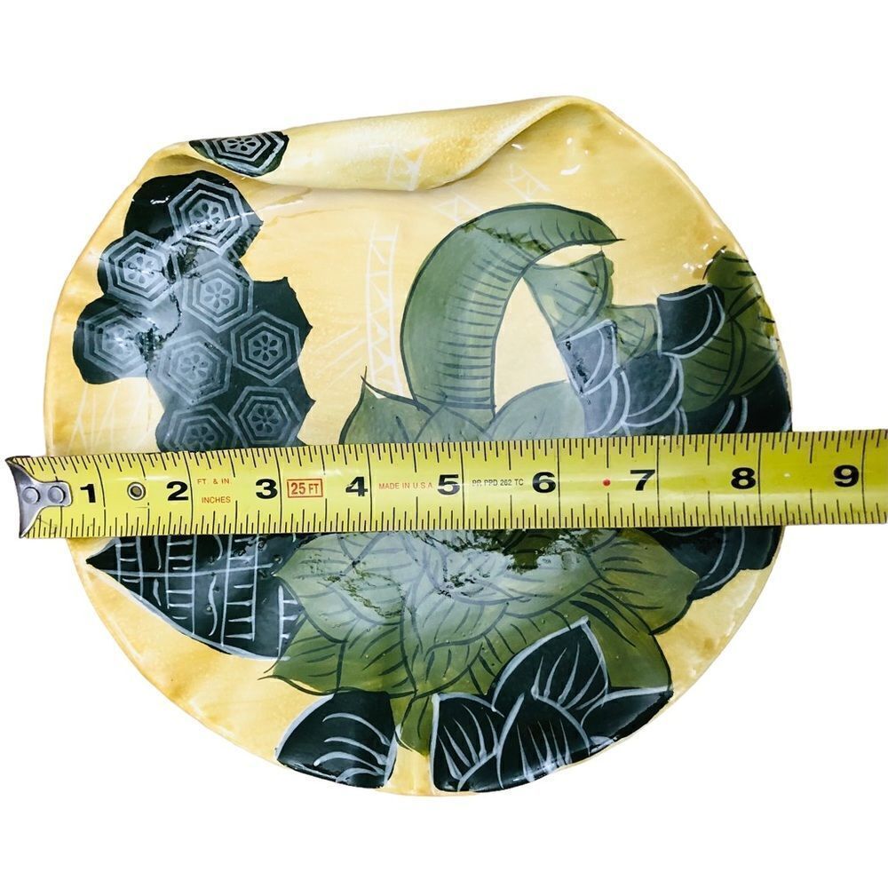 Tommy Bahama Set/3 Ambiance Curled Edge Yellow Green Tropical Print Salad Plates - Picture 9 of 9